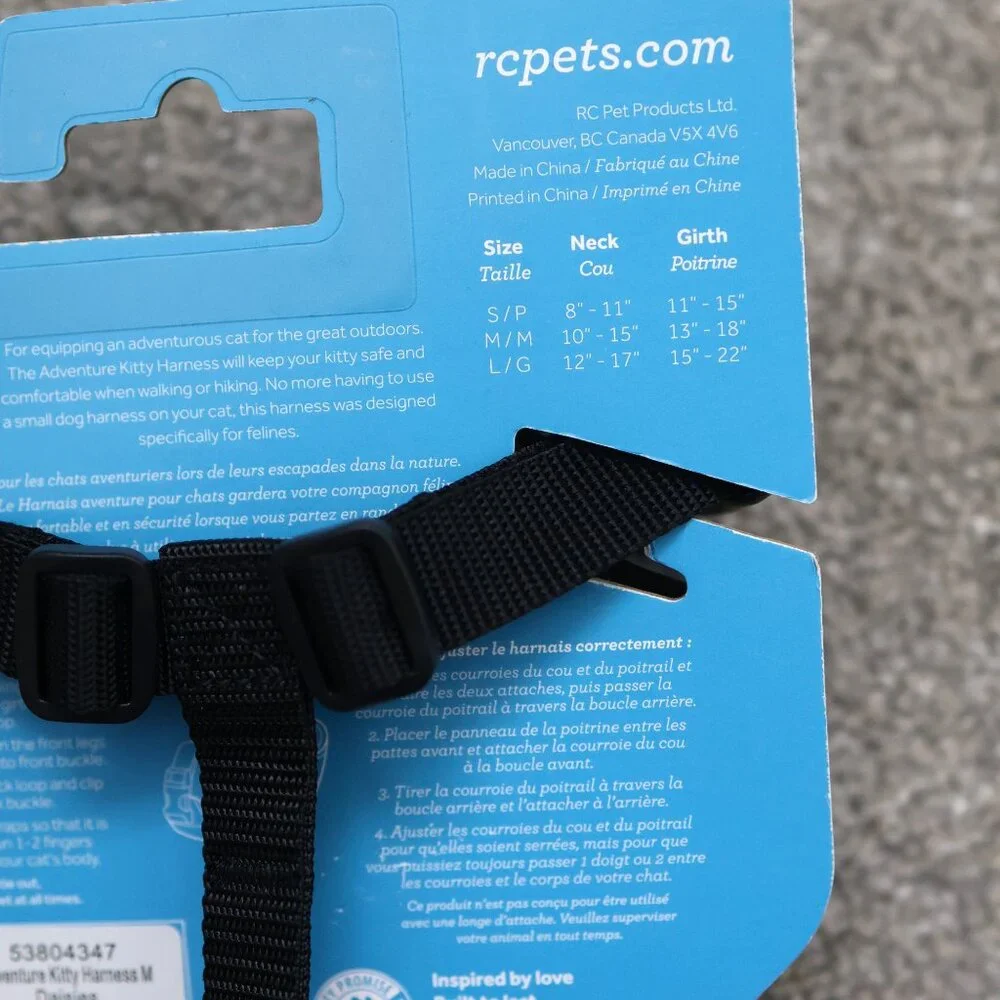 RC Pets Adventure Kitty Harness – Black, Medium, Floral Design – Cat / Small Pet